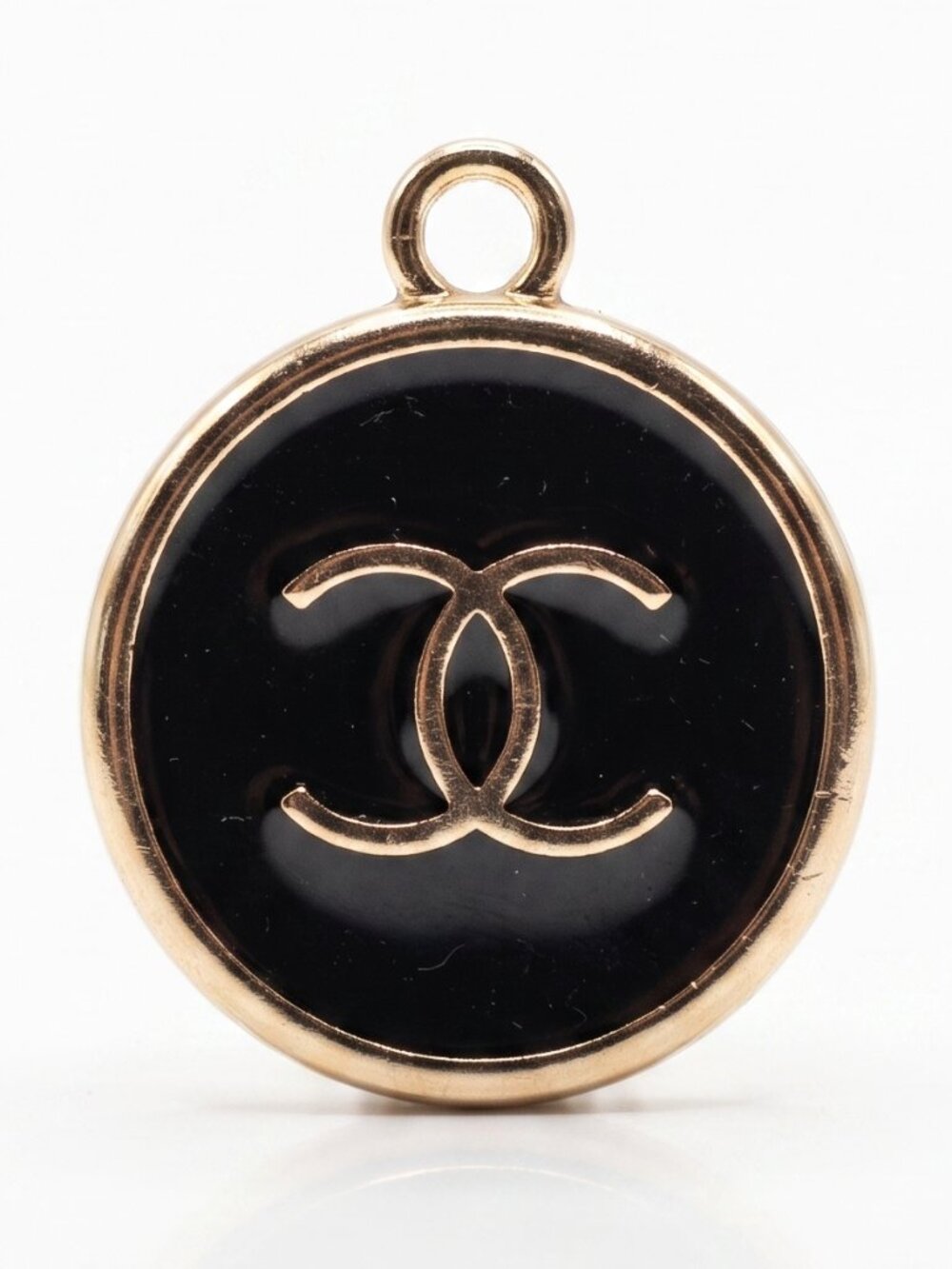 Authentic Chanel Black Enamel Gold CC Logo Charm